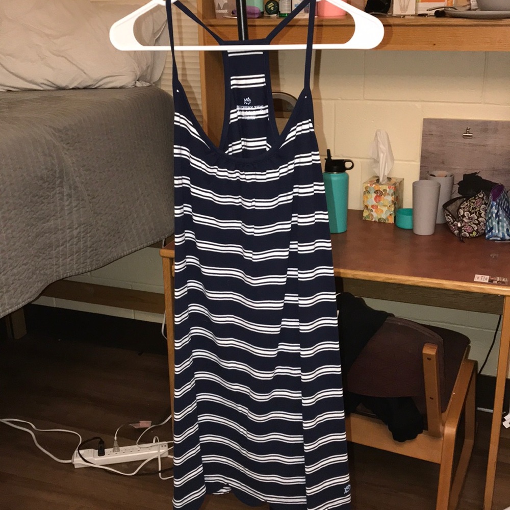 navy blue and white stripped sun dress